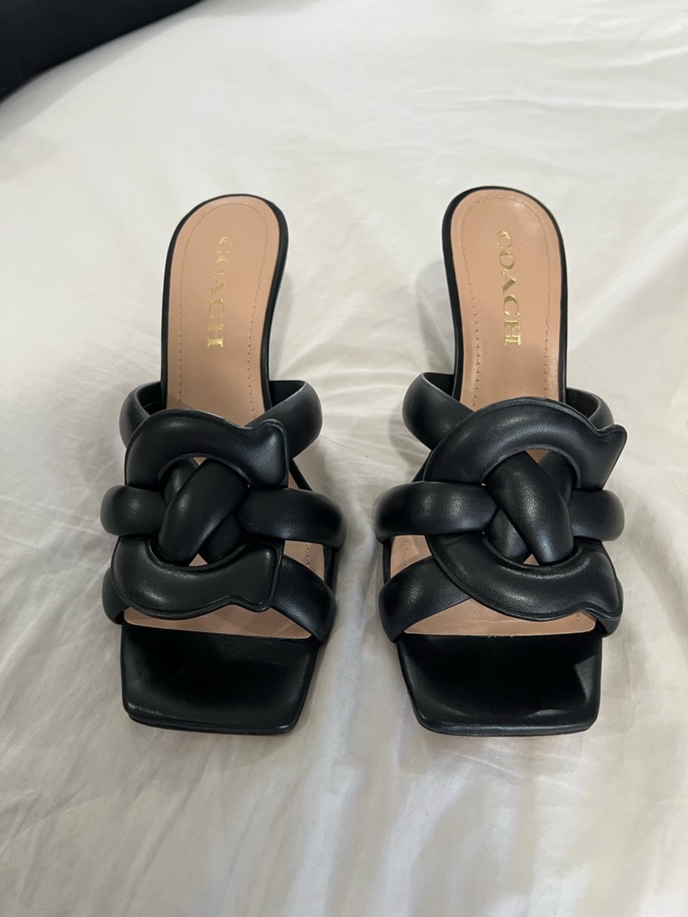 Coach Black Knotted Leather Slide Mules